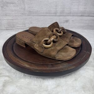 Pedro Garcia Enna Suede Leather Chain Loafer Mules Brown Women’s Size EU 36